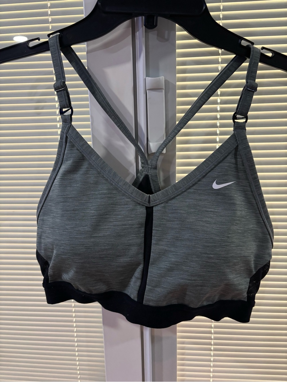 Nike Gray Heather Strappy Sports Bra with Black Trim